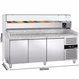Table réfrigérée à pizza ECO - 2000 x 800 mm - avec 3 portes - incl. vitrine réfrigérée - 10 x GN 1/4