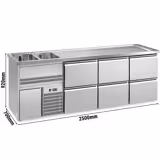 Comptoir de bar réfrigéré Premium PLUS - 2500x700mm - 6 tiroirs