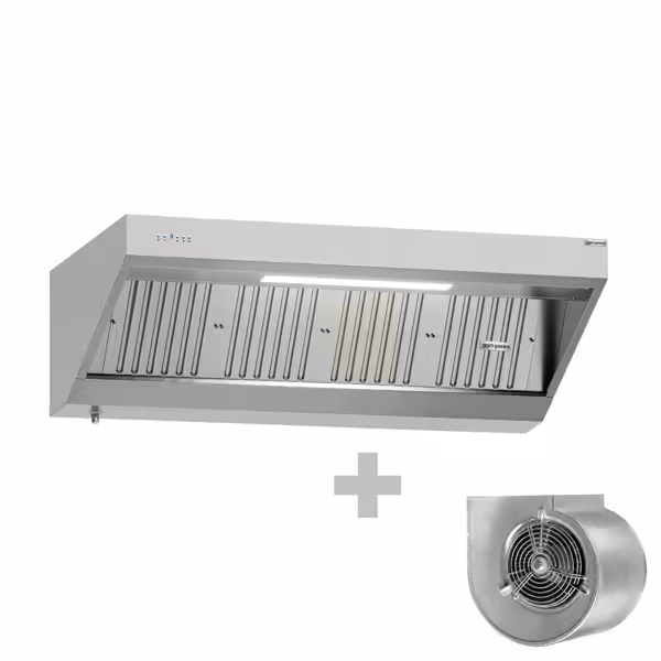 Wandafzuigkap RVS - 900mm diep - 1800mm - met motor - compleet - met standen snelheidsregelaar, 4 labyrintfilters en verlichting - 2040m³/u