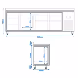 Masă rece Premium PLUS - 2452x600mm - cu 2 uși - 4 sertare - cu rebord