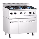 Cucina a gas professionale - GIUSEPPE - 600 - 900x600x900mm - 36,0 kW - 6 fuochi - su vano aperto - composto da con Sottotelaio