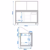 Commercial Saladette Counter TORONTO - 1250mm - 800L - Black Front - 2 doors - with square glass canopy for 3 x GN 1/1 & 1 shelf - black granite worktop