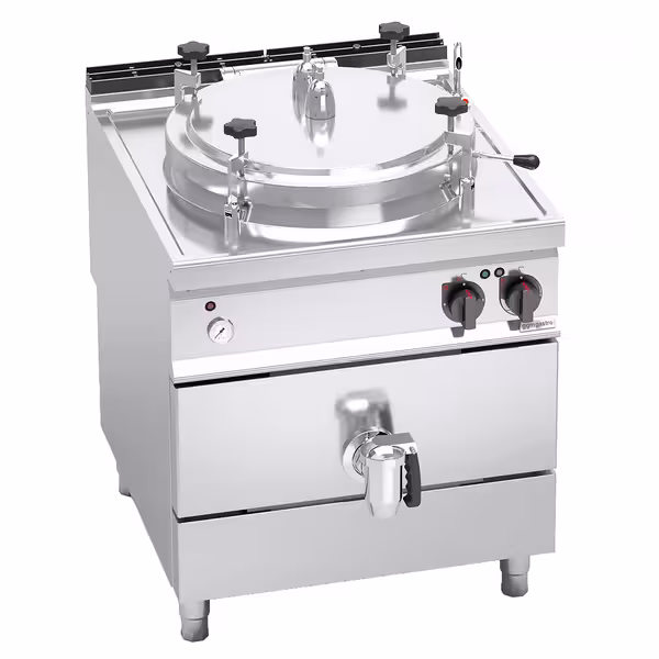 Elektro Druck Kochkessel - 150 Liter - 18 kW - Indirekte Beheizung - mit Wasserzulauf & Ablasshahn