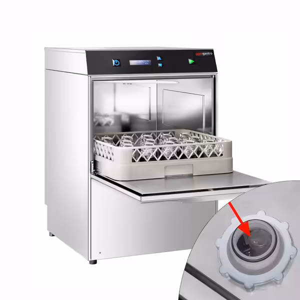 Maşină de spălat vase, potrivită pentru pahare din sticla 2,9 kW - cu pompă de drenare - cu pompa de curățare automată (cu pereți dubli) - cu decalcifiant