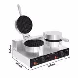 Wafelijzer - Dubbel - Handmatige temperatuurregeling - 2,6kW - Vorm: Hartvorm - Ø 180mm - bakplaten met antiaanbaklaag (Teflon)