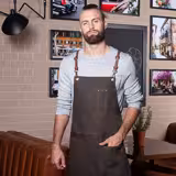 (6 pieces) KARLOWSKY | Urban Cross-Back Bib Apron – chocolate - leather straps - 68×80 cm