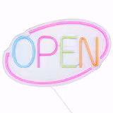Enseigne lumineuse à LED - OPEN - luminosité réglable - Rose/Multicolore - 420x250mm