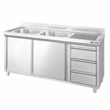 Spülschrank PREMIUM - 1600x700mm - mit 3 Schubladen & 2 Becken links
