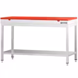 Mesa de trabalho em aço inoxidável PREMIUM - 1400x800mm - com prateleira inferior & com travessas de reforço - incl. Tábua de corte Vermelha