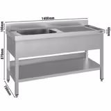 Spoeltafel ECO - 1400x700mm - met bodemschap & 1 spoelbak links