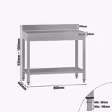 ECO-työpöytä ruostumattomasta teräksestä - 800x600mm - perushyllyllä ja jalustalla	