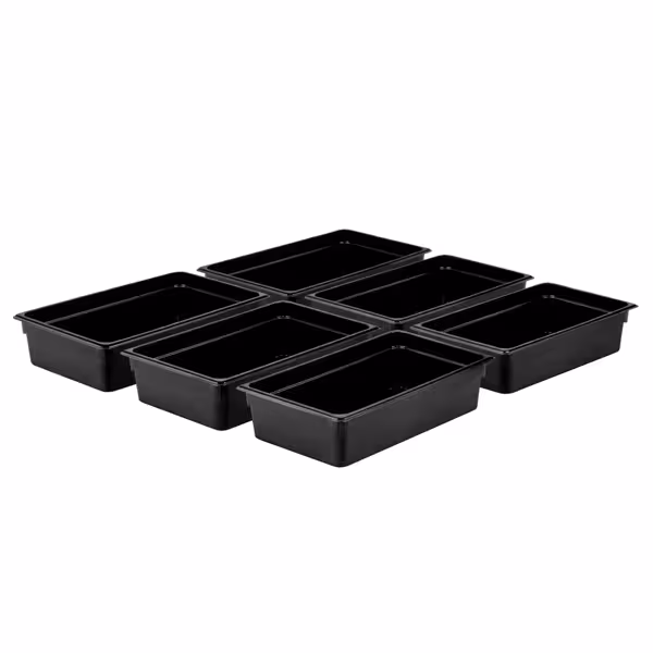(6 stuks) Polycarbonaat GN-bak GN 1/1 - zwart - 19,5 liter - Diepte: 150mm