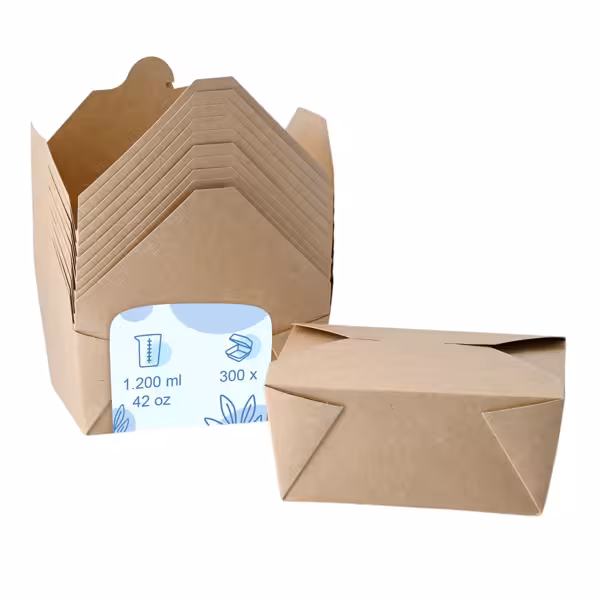(300 sztuk) Pudełko na dania na wynos – karton – 1200 ml – brązowe