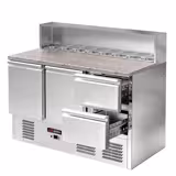 Saladette ECO - 1368mm - 2 deuren & 2 laden - met RVS deksel voor 8x GN 1/6 - granieten werkblad