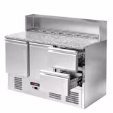 Saladette ECO - 1368mm - 2 porte & 2 cassetti - con sovrastruttura in acciaio inox per 8x GN 1/6 - piano di lavoro in granito