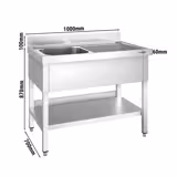 Stainless Steel Commercial Sink Unit PREMIUM - 1000x700mm - with Single Bowl Left-hand - with Undershelf - with Upstand