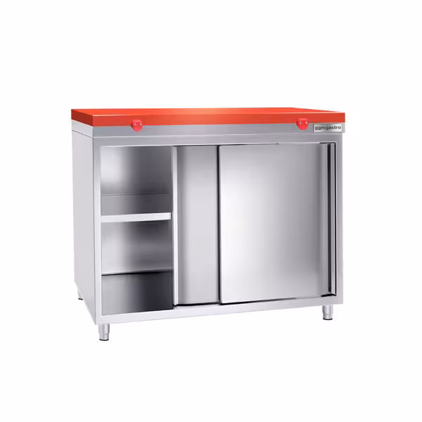 Roestvrijstalen werkkast PREMIUM - 1000x800mm - met schuifdeur zonder achterwand incl. snijplank