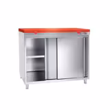 Edelstahl Arbeitsschrank PREMIUM - 1000x800mm - mit Schiebetür ohne Aufkantung inkl. Schneideplatte