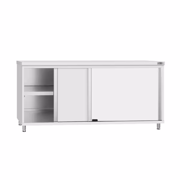 Paslanmaz Çelik Dolaplı Çalışma Tezgahı ECO -1800x600mm  - Sürgü Kapılı
