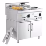 Commercial Countertop Electric Twin Tank Fryer - 10+10 litres - 18kW - Manual - with drain tap - incl. base frame - incl. substructure with 2 doors