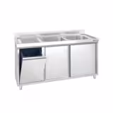 Spoelunit - 1400x600mm - met afvalbak en 2 spoelbakken rechts