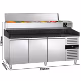 Pizzawerkbank PREMIUM - 2025x800mm - granieten werkblad - met 3 deuren - incl. koelopzetvitrine - 10x GN 1/4