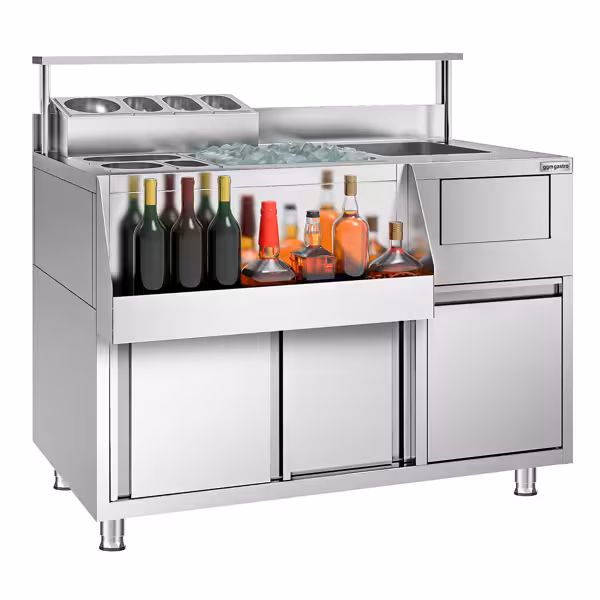 Cocktail preparation table - stainless steel - 1200x720mm - with 2 sliding doors
