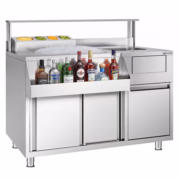 Cocktailstation - RVS - 1200x720mm - met 4 GN-bakken 1/6 & spoelbak rechts
