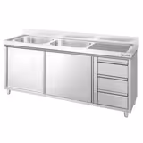 Spülschrank PREMIUM - 1800x700mm - mit 3 Schubladen & 2 Becken links