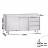 Table armoire en acier inoxydable ECO - 1400x700mm - avec 3 tiroirs à droite et portes coulissantes