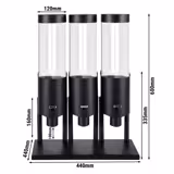 Cereal Dispenser - triple - Lever Dispense - 3 Plastic Containers - Black