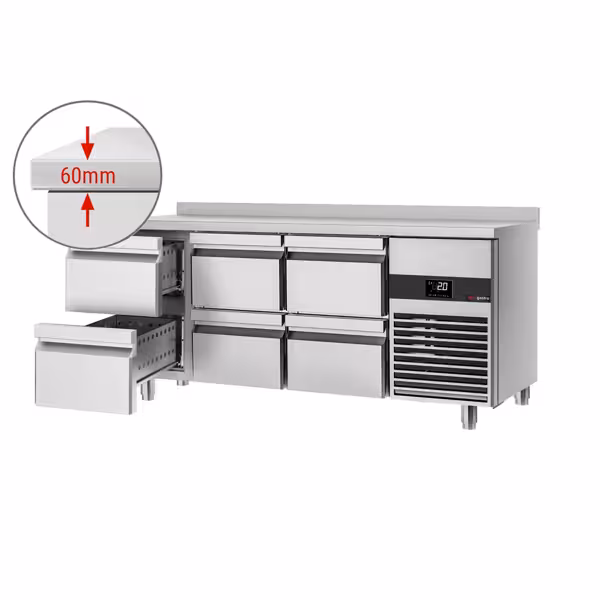 Commercial Refrigerated Worktable PREMIUM - 1865x700 -  6 Drawers - Upstand