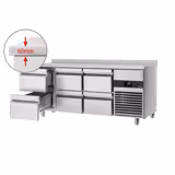 Tavolo refrigerato PREMIUM - 1865x700mm - con 6 cassetti e alzatina