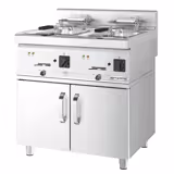 Commercial Countertop Electric Twin Tank Fryer - 10+10 litres - 18kW - Manual - with drain tap - incl. base frame - incl. substructure with 2 doors