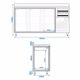Commercial Bar Refrigerated Table PREMIUM PLUS- 1960x600mm - with 3 glass doors, 2 drawers & backsplash