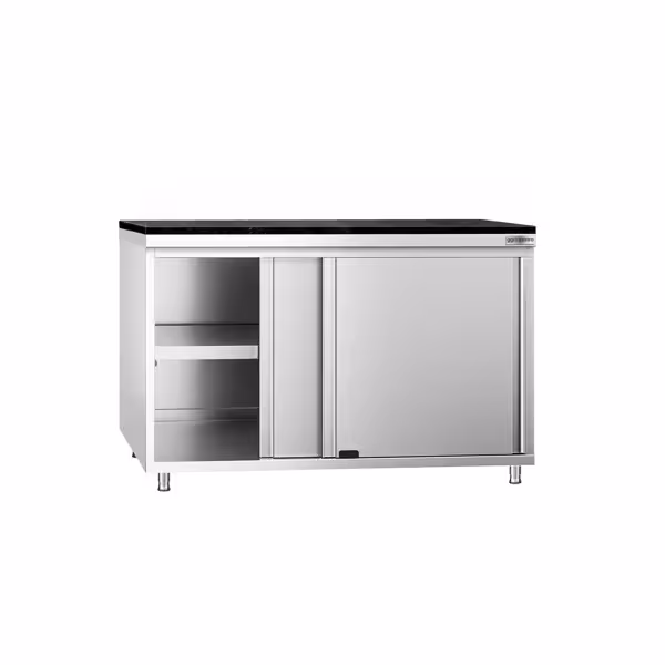 Edelstahl Arbeitsschrank PREMIUM - 1200x800mm - mit Schiebetür - inkl. Granitarbeitsplatte