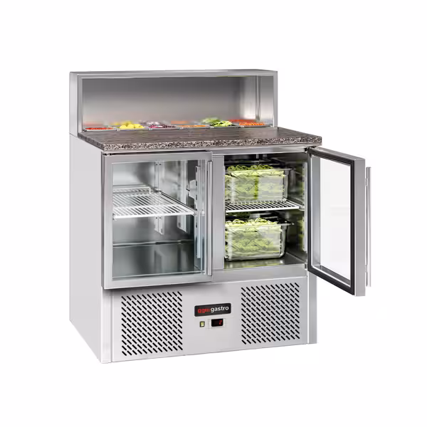 Saladette ECO - 903mm - 2 glazen deuren - met roestvrijstalen opzetstuk voor 5x GN 1/6