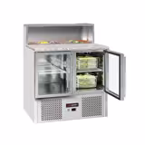 Saladette réfrigérée ECO - 903mm - 2 portes vitrées - pour 5x GN 1/6 & Couvercle inox - plan de travail en granit noir - 240L