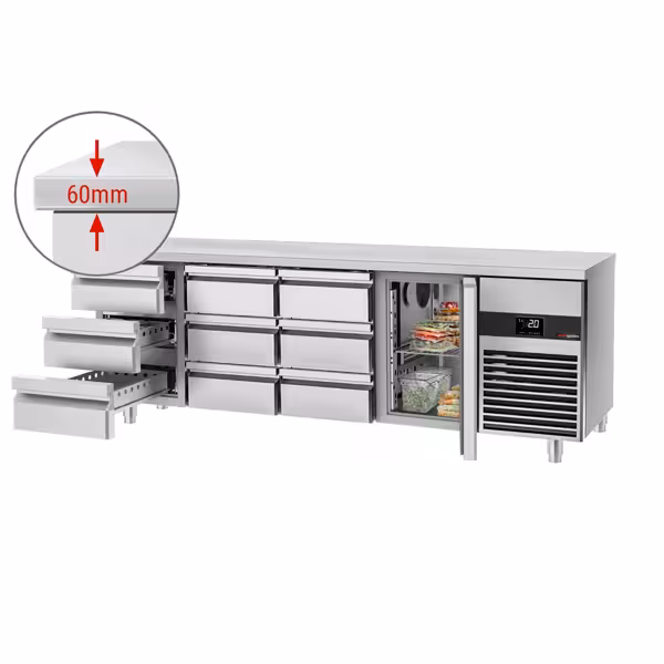 Kühltisch PREMIUM - 2330x700mm - mit 1 Tür - 9 Schubladen