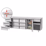 Mesa refrigerada PREMIUM - 2,3 x 0,7 m - con 1 puerta y 9 cajones