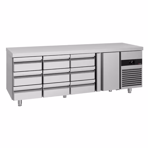 Commercial Counter Fridge PREMIUM - 2330x700mm - with 1 door - 9 drawers - capacity 632 litres