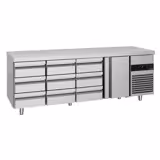 Hűtött munkaasztal PREMIUM - 2330x700 mm - GN 1/1 - 632 liter - ventilációs - 1 ajtóval - 9 fiókkal