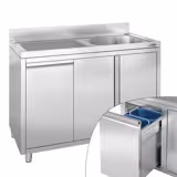 Commercial sink cabinet - 1200 x 600 mm - With waste bin and 1 sink (right)