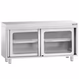 Mesa armario inox PREMIUM - 1400x600mm - con puerta corredera de cristal