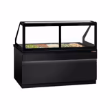 Saladette TORONTO - 2000mm - zwart front - 3 deuren - met rechte glazen opzetvitrine voor 5x GN 1/1 - granieten werkblad