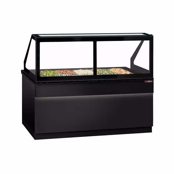 Saladette TORONTO - 2000mm - frontale nero - 3 porte - con vetrina in vetro dritto per 5x GN 1/1, 1 ripiano - piano di lavoro in granito nero