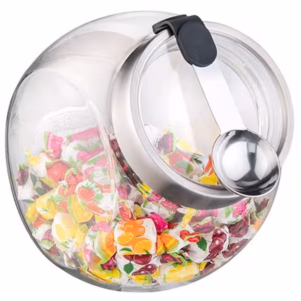 (6 pieces) Glass Food Storage Jars – 2.2 L each - screw-top lids - magnetic silicone spoon - clear