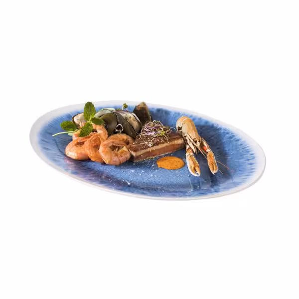 (6 pcs) Serving Tray - BLUE OCEAN - Melamine - 480x355mm - Height: 30mm - Blue/White