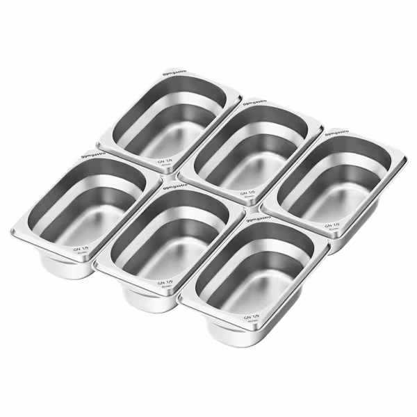 (6 stuks) RVS GN-bak GN 1/9 - Diepte: 65mm