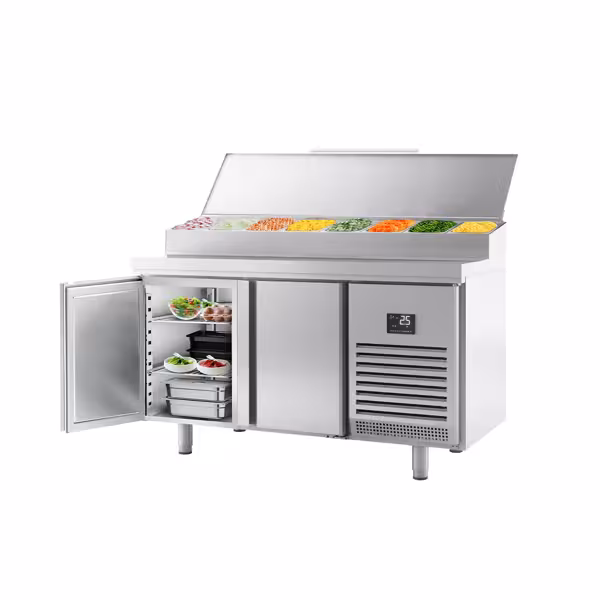 Mesa de preparação para padaria refrigerada - 1618x800mm - com 2 portas - Medida EN 600x400mm - para 9x GN 1/4